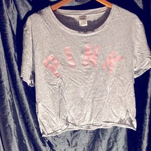 Grey PINK cropped T shirt